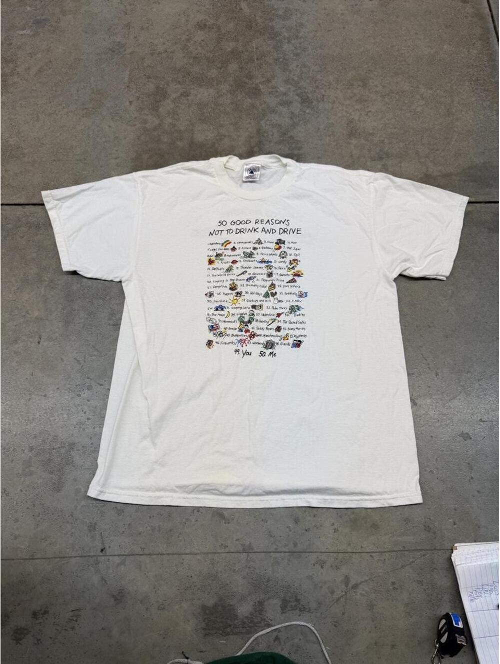 vintage 50 good reasons not to drink and drive white marathon shirt size large